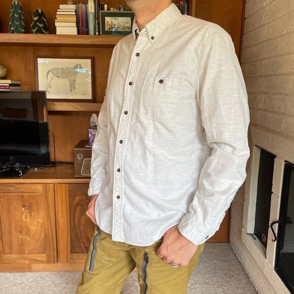 J Crew Shirt Men Large Light Gray Flannel Leather Elbow Patches - Picture 2 of 8